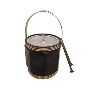Vintage Ice Bucket Tortoise Shell Brown Vinyl MCM Barware Ice-Man Buckets Large